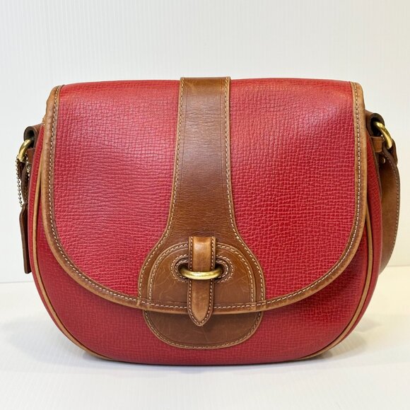 Vintage Coach DAKOTA LARIAT Made in Italy Red with Saddle Trim Rare - Picture 2 of 15